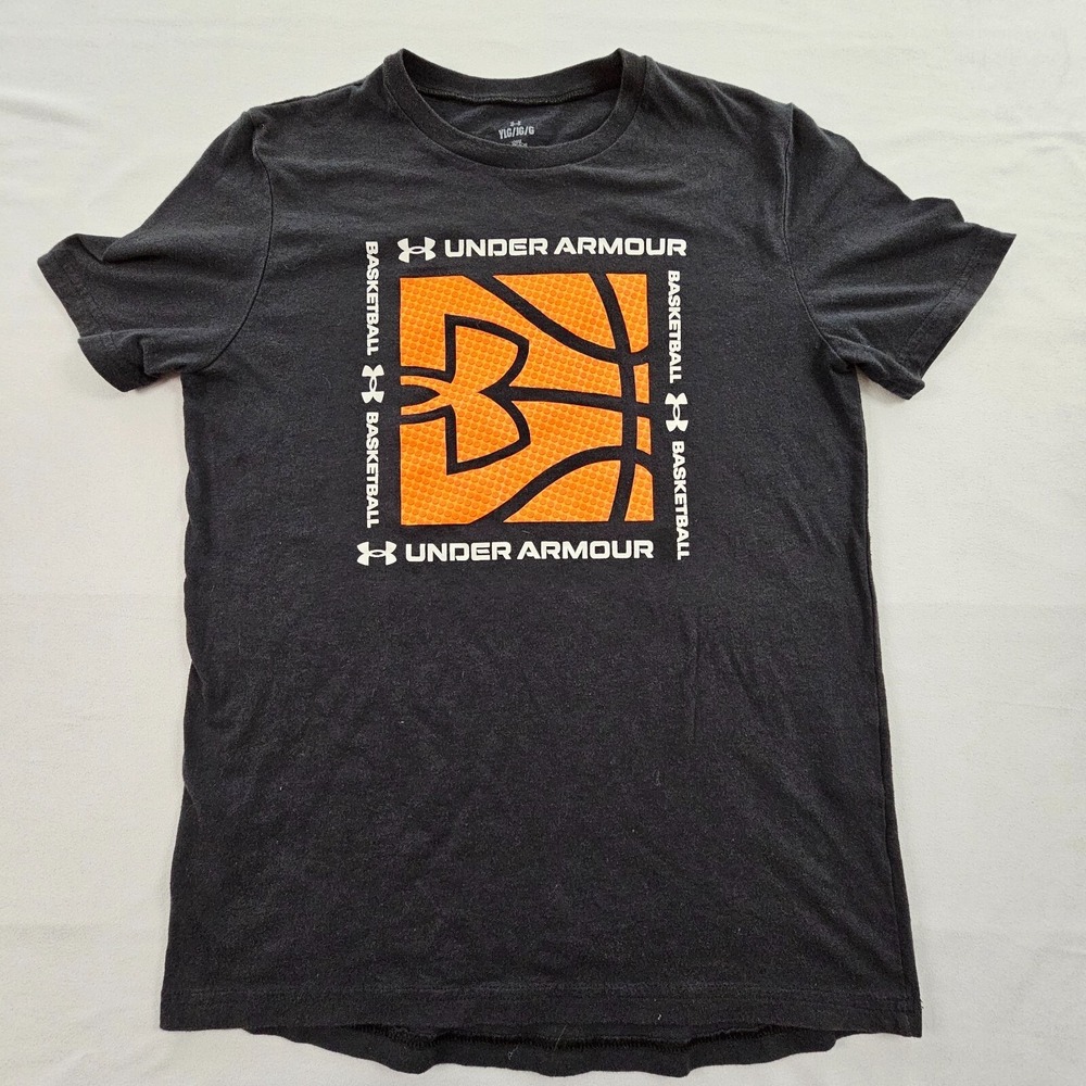 Under Armour Basketball Black Short Sleeve Cotton Blend Loose T-Shirt Boys L‎